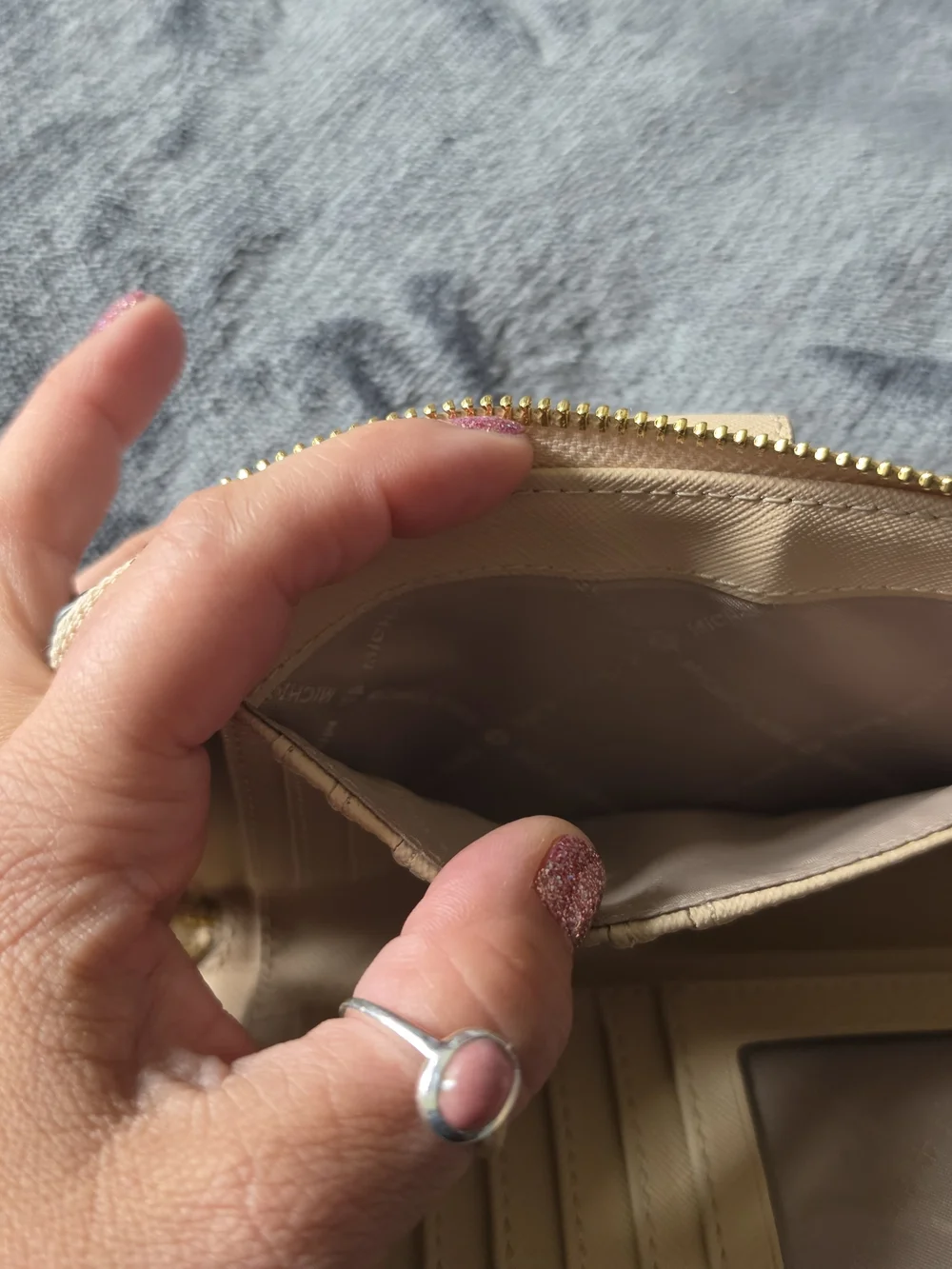 Michael Kors Beige Zip Card Holder with Gold Hardware